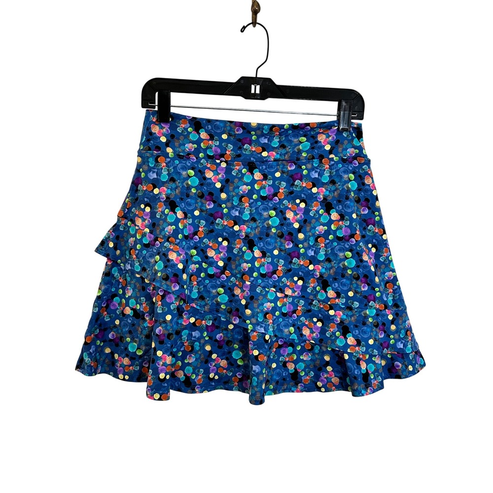 Dona Jo Glide Skirt Skort Size‎ L Blue Confetti Polka Dot Ruffle Golf Pickleball - Picture 2 of 6